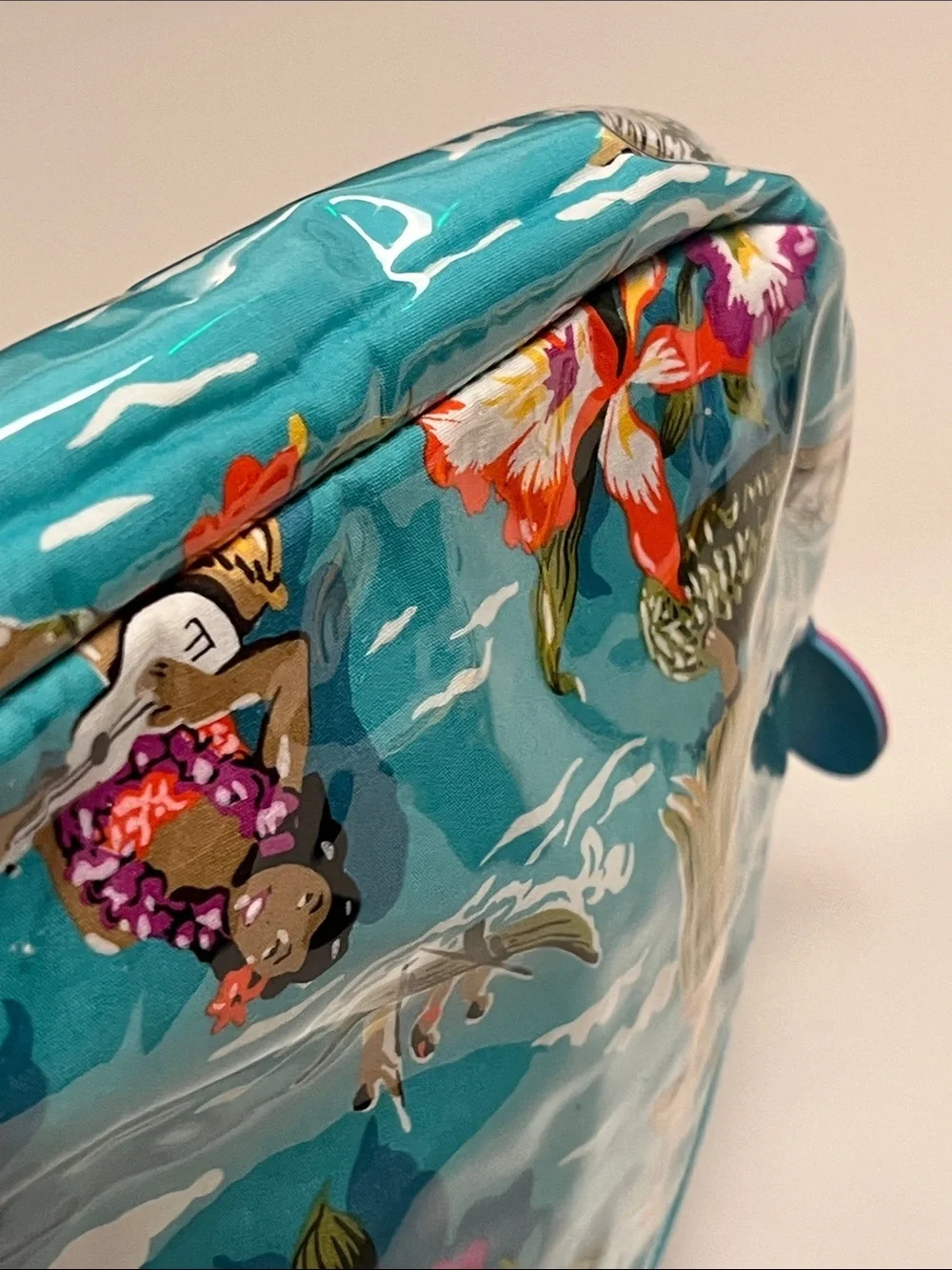 Nick & Nora Teal Hawaiian Floral Cosmetic Pouch